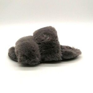 Express Womens Flat‎ Heel Slide Slippers Faux Fur Gray Sz M 7-8